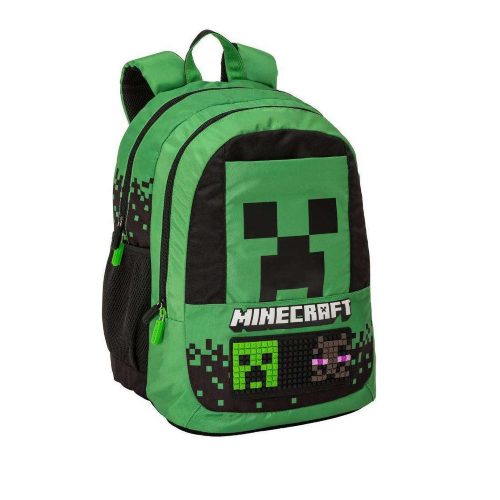 ZAINO 3 SCOMPARTI MINECRAFT CON PIXEL SILICONE PER PERSONALIZZARE